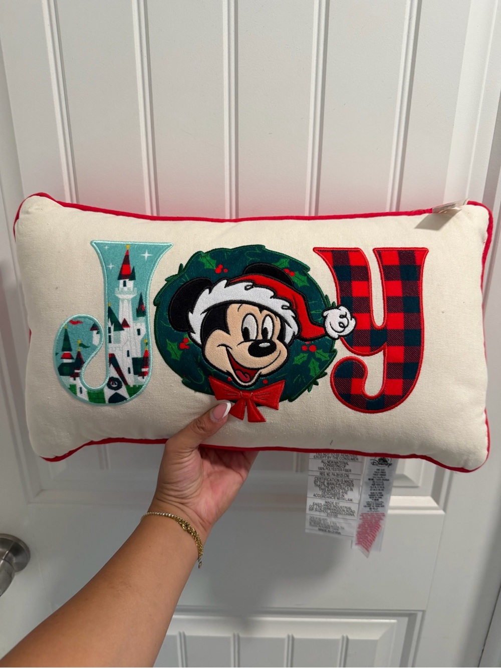Disney Mickey Mouse 'JOY' Holiday Pillow - Red, Green, White